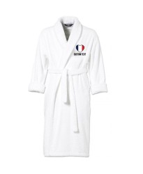 France Flag Heart Shape Embroidery Logo with Custom Text Embroidered Bathrobes