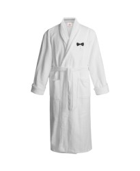 White Bathrobe with Bow Tie logo with buttons embroidered Bathrobe